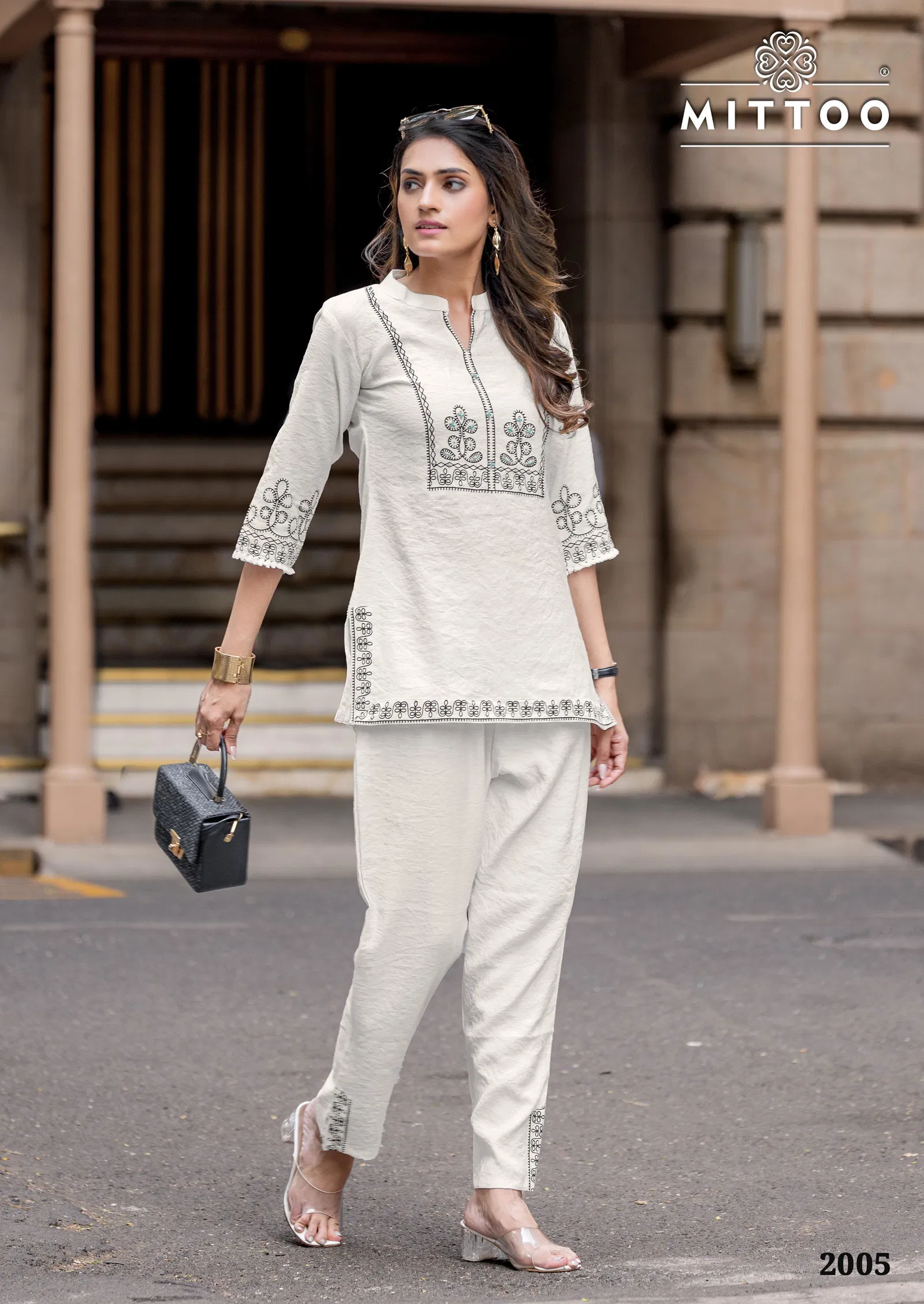 Korra By Mittoo Viscose Slub Print With Handwork Co Ord Set Wholesale Online